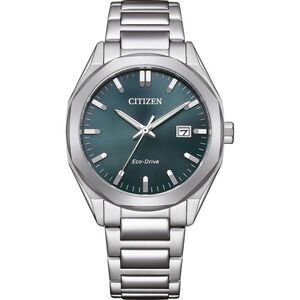 Citizen Eco-Drive Octagonal Case Green Dial Stainless Steel Mens Watch